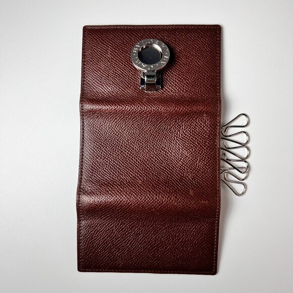 BVLGARI Brown Leather Wallet Keychain Made in Italy